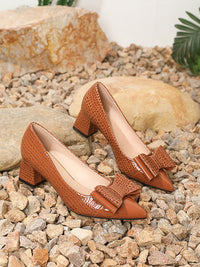 Women's Pointed-Toe Pumps with Bow Detail and Glossy Finish