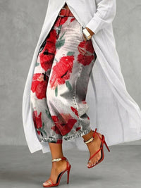 Women's High-Waisted Cropped Pants with Floral Print and Casual Style
