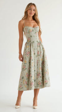 Women's Sweetheart Midi Dress with Corset-Inspired Silhouette