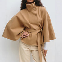 Women's High-Collar Cape Coat with Elegant Winter Design