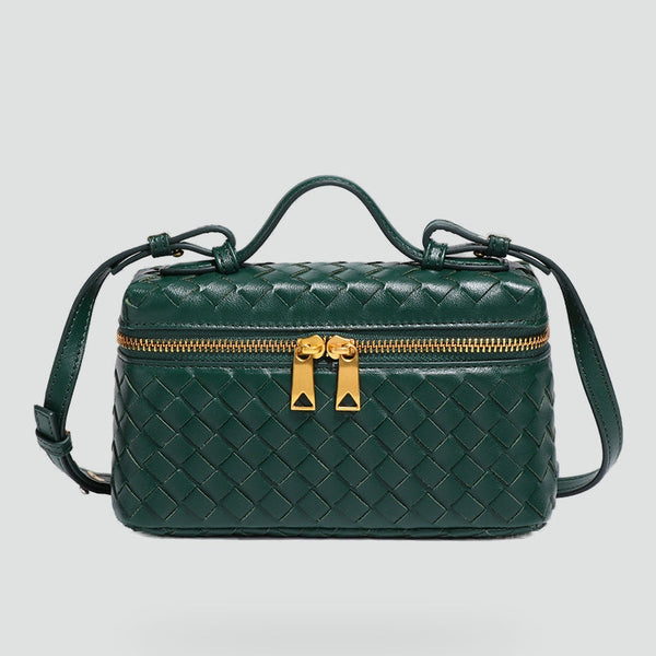 Women's Woven Pattern Handbag with Gold-Tone Details