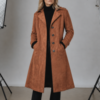 Women's Long Belted Trench Coat with Classic Tailored Design