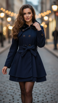 Women's Double-Breasted Coat with Faux Fur Collar and Elegant Winter Design