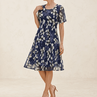 Women's Elegant Floral Midi Dress with Timeless Feminine Design