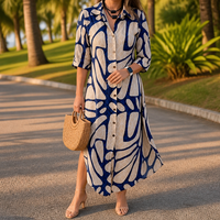 Women's Geometric Print Midi Dress with Relaxed Flattering Fit