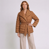 Women's Quilted Belted Puffer Jacket with Long Sleeves