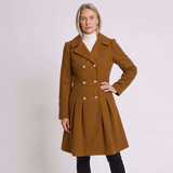 Women's Double-Breasted Pleated A-Line Longline Coat with Classic Style