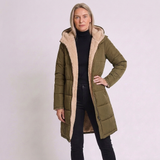 Women's Long Hooded Quilted Coat with Warm Winter Design