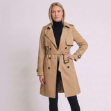 Women's Double-Breasted Trench Coat with Belted Waist and Classic Design