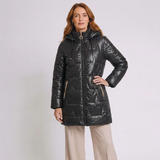 Women's Longline Hooded Puffer Coat with Quilted Winter Design