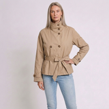 Women's Cropped Trench Jacket with Double-Breasted Buttons and Belt