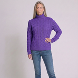 Women's Cozy Cable Knit Turtleneck Sweater with Long Sleeves