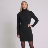 Women's Fitted Mini Dress with Roll Neck and Long Sleeves
