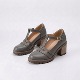 Women's T-Strap Block Heel Loafers with Classic Silhouette and Refined Charm