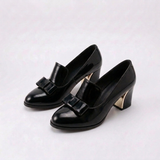 Women's Bow Detail Loafer Pumps with Block Heel and Feminine Style