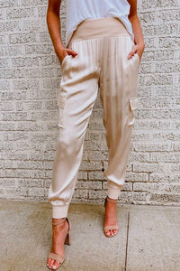 Women's High-Waist Cargo Jogger Pants with Adjustable Drawstring Waist