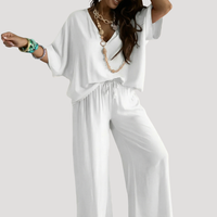 Women's V-Neck Wide Leg Two-Piece Set with Effortless Matching Style