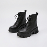 Women's Lace-Up Combat Boots with Chunky Platform Sole and Ankle-High Design