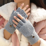Women's Winter Fingerless Gloves with Flip Cover Design and Classic Solid Color Style