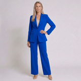 Women's Tailored Two-Piece Suit with Classic Blazer and Wide-Leg Trousers