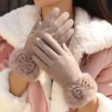 Women's Winter Gloves with Bow Detail and Plush Cuffs for Touchscreen Use
