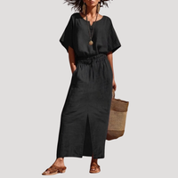 Women's Short Sleeve V-Neck Two-Piece Midi Set with Effortless Everyday Style