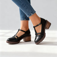 Women's T-Strap Block Heel Loafers with Classic Silhouette and Refined Charm