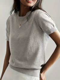 Women's Short Sleeve Sweater Top with Classic Crew Neck Design