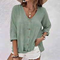 Women's Relaxed Button-Up Blouse with Long Sleeves