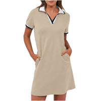 Women's Polo Collar Mini Dress with Short Sleeves and Casual Everyday Style