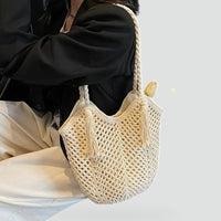 Women's Boho Shopper Bag with Woven Design and Fringe Details