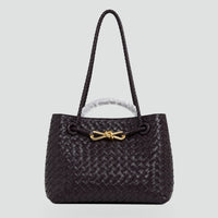 Women's Luxe Woven Handbag with Gold-Tone Details and Elegant Design