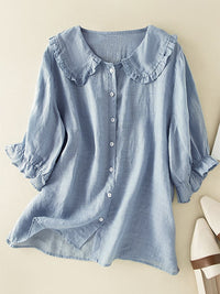 Women's Peter Pan Collar Button-Front Blouse with Charming Vintage Style