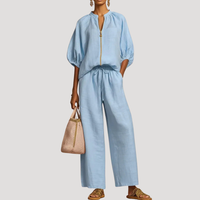 Women's Wide Leg Two-Piece Set with Coordinated Casual Style